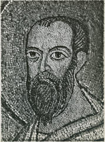 Zigrossi, Giuseppe — Anonimo romano sec. VI - S. Lorenzo fuori le Mura, mosaico dell'arco trionfale: volto di san Paolo — particolare